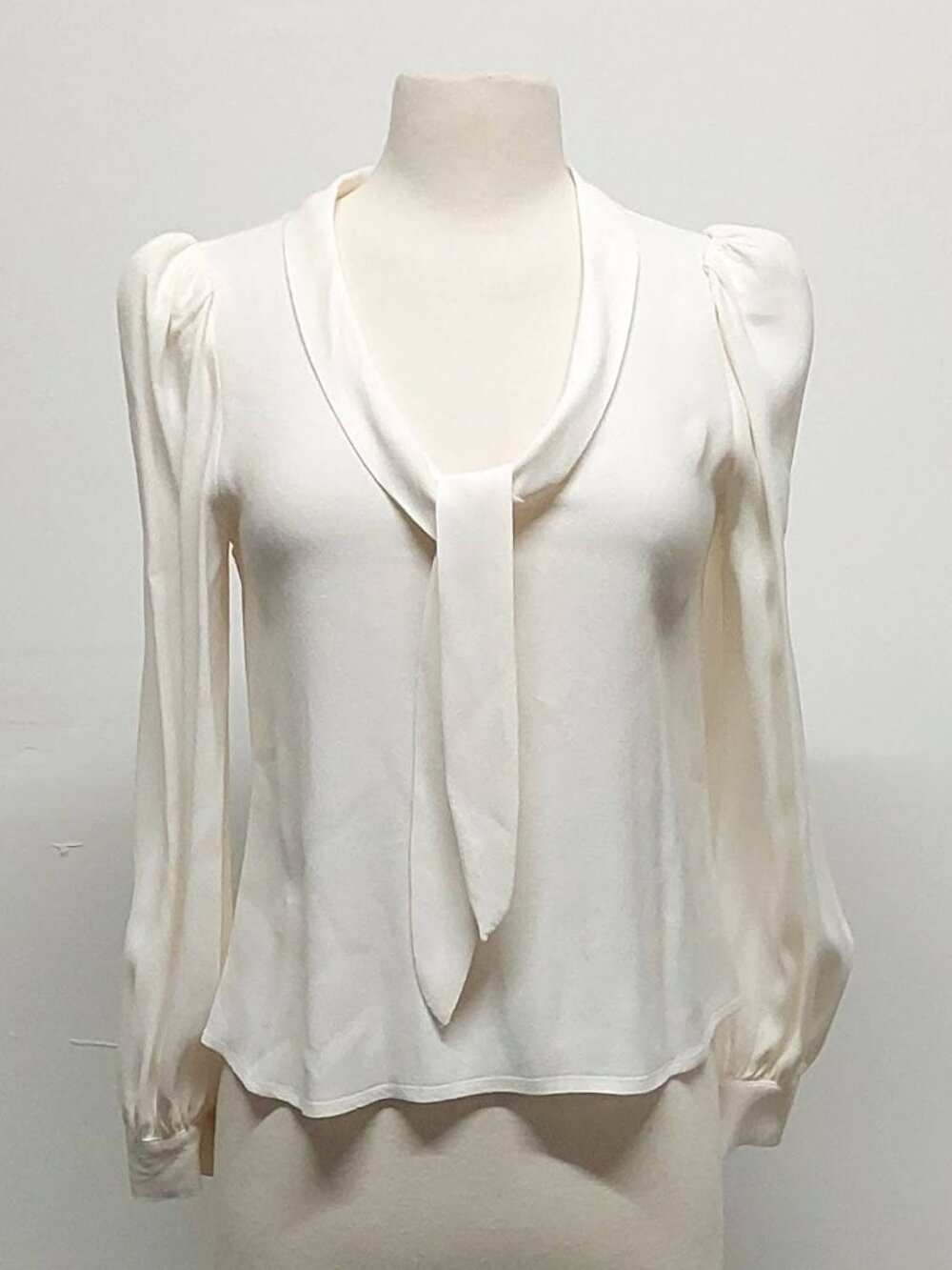 Reformation Ivory “Anaya” Puff shoulder Long-Sleeve Bow Tie Blouse Size: S